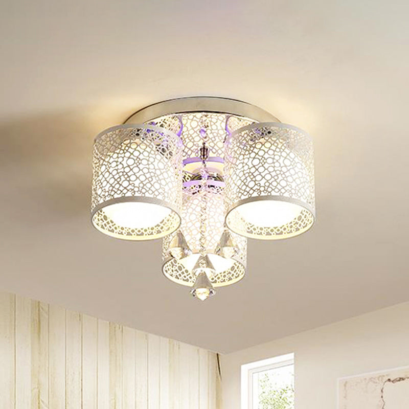 Metal Chrome Semi Flush Light Cylinder 3/5 Heads Modern Flush Mount with Frosted Glass Shade and Crystal Clearhalo 'Ceiling Lights' 'Close To Ceiling Lights' 'Close to ceiling' 'Semi-flushmount' Lighting' 874694