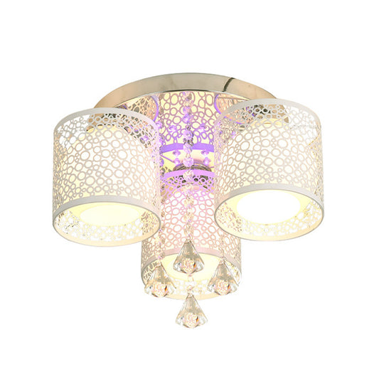 Metal Chrome Semi Flush Light Cylinder 3/5 Heads Modern Flush Mount with Frosted Glass Shade and Crystal Clearhalo 'Ceiling Lights' 'Close To Ceiling Lights' 'Close to ceiling' 'Semi-flushmount' Lighting' 874695