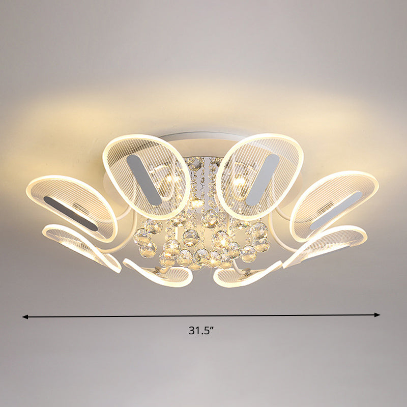 Minimalist Oval Semi Flush Light Clear Crystal Ball LED Flush Mount Lighting Fixture for Bedroom, 25.5"/31.5" W Clearhalo 'Ceiling Lights' 'Close To Ceiling Lights' 'Close to ceiling' 'Semi-flushmount' Lighting' 874748