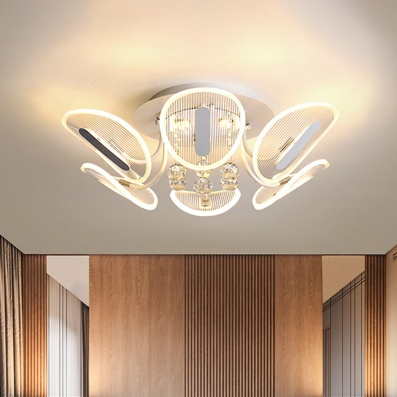 Minimalist Oval Semi Flush Light Clear Crystal Ball LED Flush Mount Lighting Fixture for Bedroom, 25.5"/31.5" W Clear 25.5" Clearhalo 'Ceiling Lights' 'Close To Ceiling Lights' 'Close to ceiling' 'Semi-flushmount' Lighting' 874749