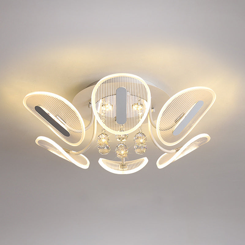 Minimalist Oval Semi Flush Light Clear Crystal Ball LED Flush Mount Lighting Fixture for Bedroom, 25.5"/31.5" W Clearhalo 'Ceiling Lights' 'Close To Ceiling Lights' 'Close to ceiling' 'Semi-flushmount' Lighting' 874752