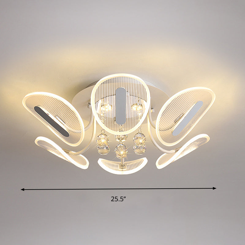 Minimalist Oval Semi Flush Light Clear Crystal Ball LED Flush Mount Lighting Fixture for Bedroom, 25.5"/31.5" W Clearhalo 'Ceiling Lights' 'Close To Ceiling Lights' 'Close to ceiling' 'Semi-flushmount' Lighting' 874753