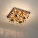 Brass Square Flushmount Lighting Minimalism Crystal Block 4-Head Bedroom Ceiling Light Clearhalo 'Ceiling Lights' 'Close To Ceiling Lights' 'Close to ceiling' 'Flush mount' Lighting' 874773