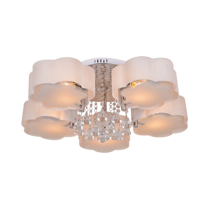 5 Heads Acrylic Ceiling Light Simple Chrome Plum Blossom Bedroom Flushmount with Crystal Drop Clearhalo 'Ceiling Lights' 'Close To Ceiling Lights' 'Close to ceiling' 'Flush mount' Lighting' 874812