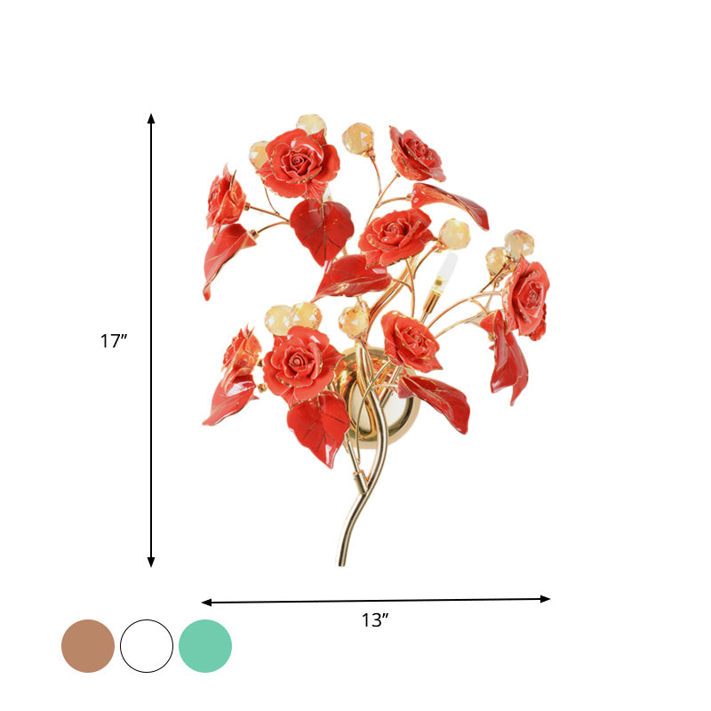 Faceted Crystal Flower Sconce Modernism 3 Bulbs Bedroom Wall Mounted Light Fixture in White/Red/Green Clearhalo 'Modern wall lights' 'Modern' 'Wall Lamps & Sconces' 'Wall Lights' Lighting' 874858