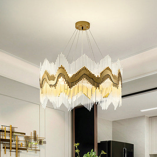 Ruffle Edge Crystal Chandelier Postmodern 8-Head Living Room Suspension Light in Brass Brass Clearhalo 'Ceiling Lights' 'Chandeliers' 'Modern Chandeliers' 'Modern' Lighting' 874898