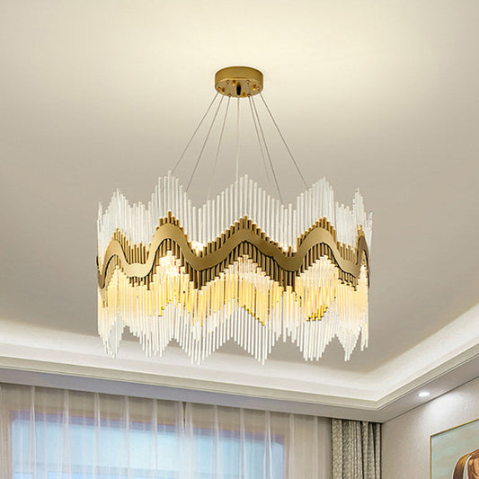 Ruffle Edge Crystal Chandelier Postmodern 8-Head Living Room Suspension Light in Brass Clearhalo 'Ceiling Lights' 'Chandeliers' 'Modern Chandeliers' 'Modern' Lighting' 874899