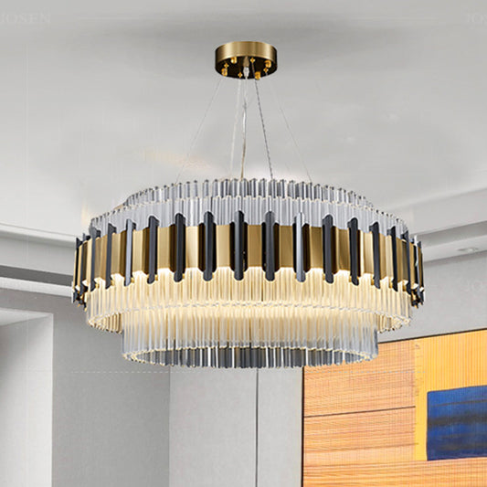 K9 Crystal Circle Ceiling Lamp Minimalism Dining Room LED Chandelier Light Fixture in Black and Gold Clearhalo 'Ceiling Lights' 'Chandeliers' 'Modern Chandeliers' 'Modern' Lighting' 874907