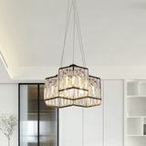 3/4 Heads Ceiling Chandelier Simple Hexagon Clear K9 Crystal Hanging Pendant Light in Black 3 Black Clearhalo 'Ceiling Lights' 'Chandeliers' 'Modern Chandeliers' 'Modern' Lighting' 874914