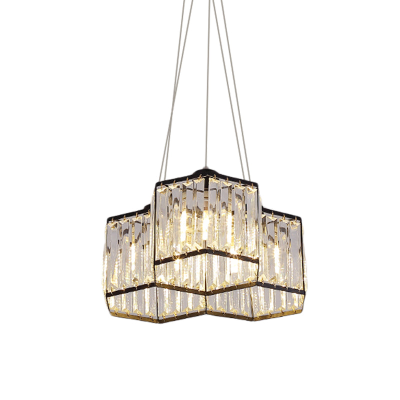 3/4 Heads Ceiling Chandelier Simple Hexagon Clear K9 Crystal Hanging Pendant Light in Black Clearhalo 'Ceiling Lights' 'Chandeliers' 'Modern Chandeliers' 'Modern' Lighting' 874916