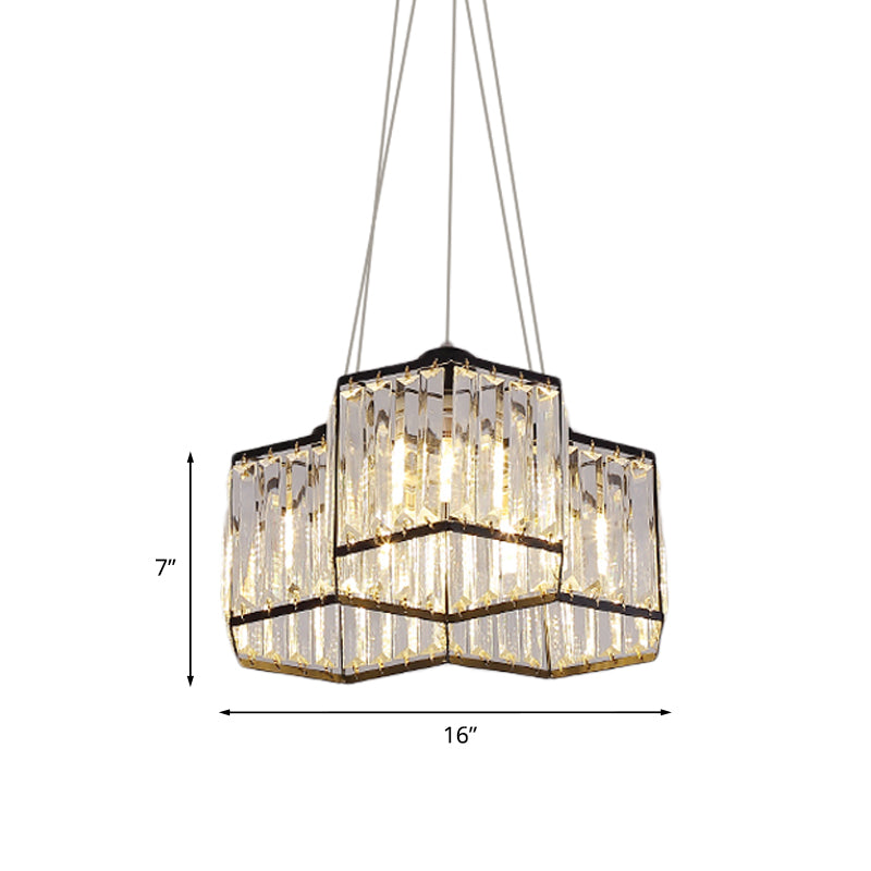 3/4 Heads Ceiling Chandelier Simple Hexagon Clear K9 Crystal Hanging Pendant Light in Black Clearhalo 'Ceiling Lights' 'Chandeliers' 'Modern Chandeliers' 'Modern' Lighting' 874917