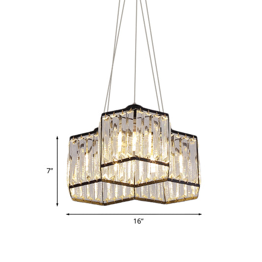 3/4 Heads Ceiling Chandelier Simple Hexagon Clear K9 Crystal Hanging Pendant Light in Black Clearhalo 'Ceiling Lights' 'Chandeliers' 'Modern Chandeliers' 'Modern' Lighting' 874917