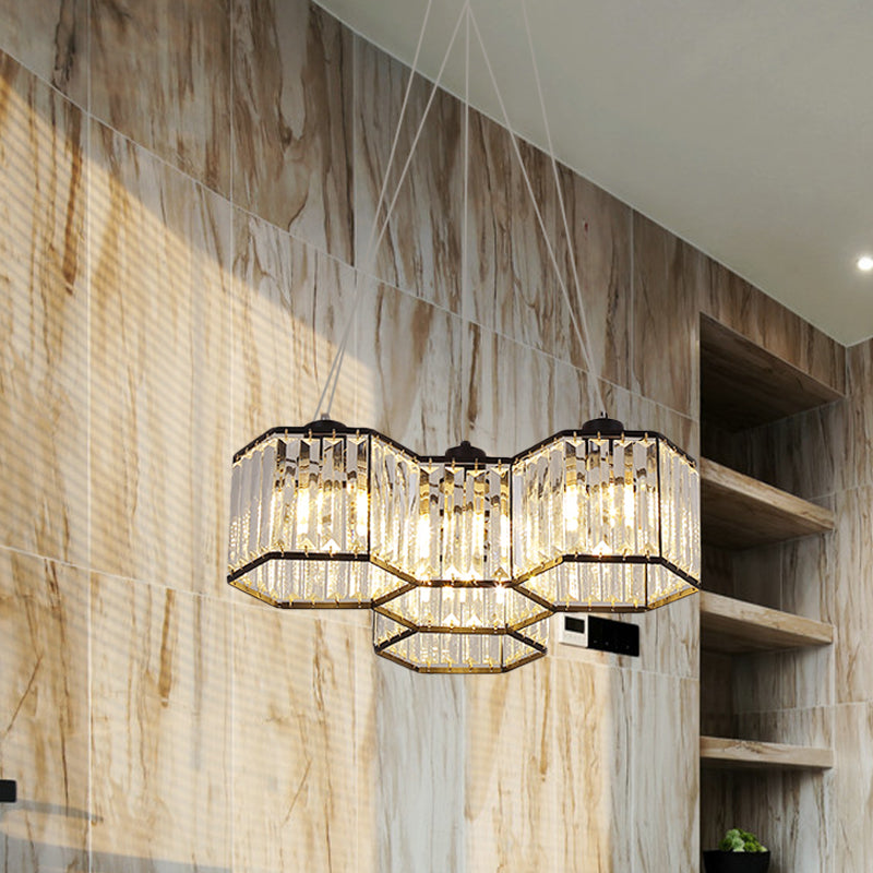 3/4 Heads Ceiling Chandelier Simple Hexagon Clear K9 Crystal Hanging Pendant Light in Black Clearhalo 'Ceiling Lights' 'Chandeliers' 'Modern Chandeliers' 'Modern' Lighting' 874920
