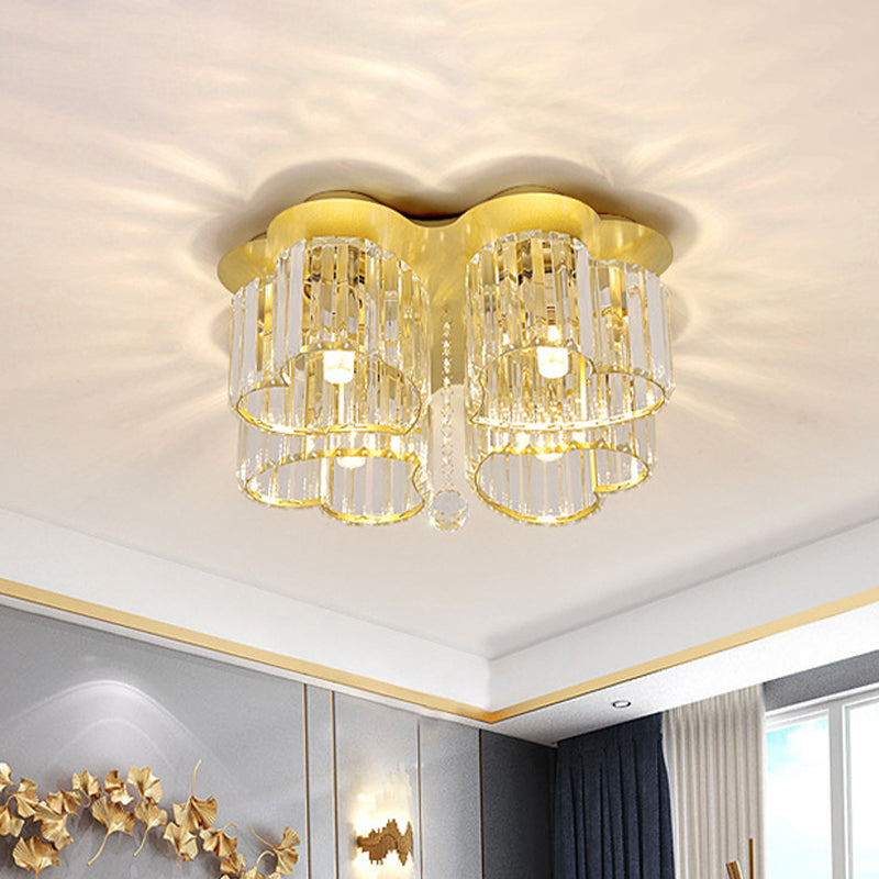 Heart Crystal Block Flush Mount Simplicity 3/4 Bulbs Bedroom Flush Ceiling Light Fixture in Gold Clearhalo 'Ceiling Lights' 'Close To Ceiling Lights' 'Close to ceiling' 'Flush mount' Lighting' 875091