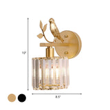 Black/Gold 1 Bulb Sconce Lamp Minimalism K9 Crystal Cylindrical Wall Lighting with Bird Decoration Clearhalo 'Cast Iron' 'Glass' 'Industrial' 'Modern wall lights' 'Modern' 'Tiffany' 'Traditional wall lights' 'Wall Lamps & Sconces' 'Wall Lights' Lighting' 875137