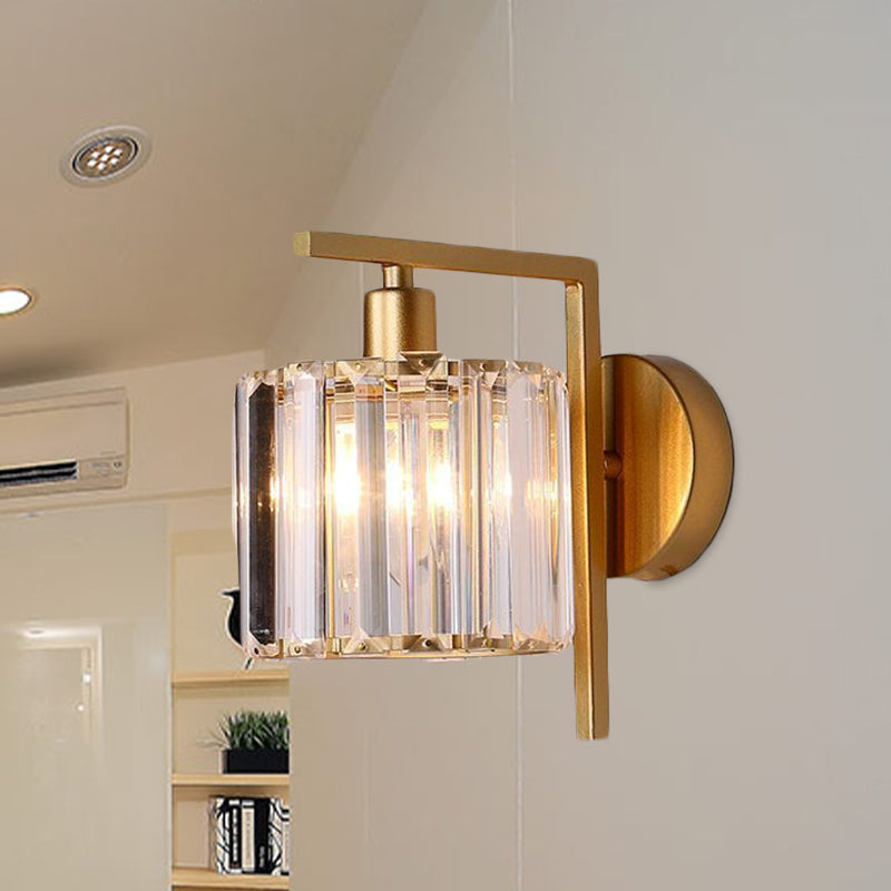 Modern Column Wall Light Fixture 1-Bulb Clear Crystal Wall Sconce Lighting in Gold for Bedroom Clearhalo 'Cast Iron' 'Glass' 'Industrial' 'Modern wall lights' 'Modern' 'Tiffany' 'Traditional wall lights' 'Wall Lamps & Sconces' 'Wall Lights' Lighting' 875143