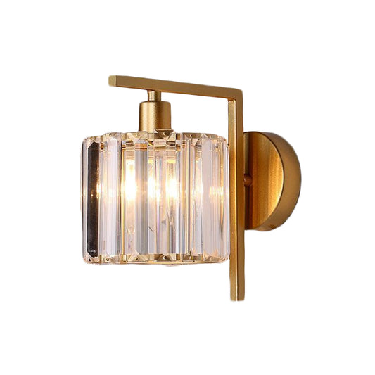 Modern Column Wall Light Fixture 1-Bulb Clear Crystal Wall Sconce Lighting in Gold for Bedroom Clearhalo 'Cast Iron' 'Glass' 'Industrial' 'Modern wall lights' 'Modern' 'Tiffany' 'Traditional wall lights' 'Wall Lamps & Sconces' 'Wall Lights' Lighting' 875144