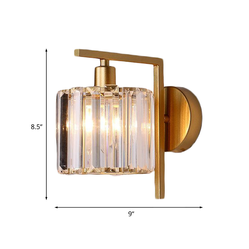 Modern Column Wall Light Fixture 1-Bulb Clear Crystal Wall Sconce Lighting in Gold for Bedroom Clearhalo 'Cast Iron' 'Glass' 'Industrial' 'Modern wall lights' 'Modern' 'Tiffany' 'Traditional wall lights' 'Wall Lamps & Sconces' 'Wall Lights' Lighting' 875145
