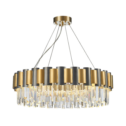 Round Dining Room Chandelier Postmodern Clear Crystal 8 Bulbs Black and Gold Pendant Clearhalo 'Ceiling Lights' 'Chandeliers' 'Modern Chandeliers' 'Modern' Lighting' 875192