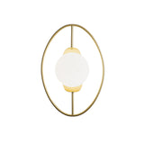 Metal Halo Ring Sconce Lighting Minimalist 1 Head Black/Gold Finish Wall Lamp with Orb White Glass Shade Clearhalo 'Cast Iron' 'Glass' 'Industrial' 'Modern wall lights' 'Modern' 'Tiffany' 'Traditional wall lights' 'Wall Lamps & Sconces' 'Wall Lights' Lighting' 875293