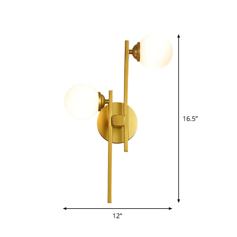 2 Lights Living Room Wall Lighting Post Modern Gold Wall Lamp with Sphere Opal Glass Shade Clearhalo 'Cast Iron' 'Glass' 'Industrial' 'Modern wall lights' 'Modern' 'Tiffany' 'Traditional wall lights' 'Wall Lamps & Sconces' 'Wall Lights' Lighting' 875303