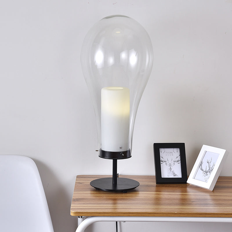 Bulb-Shape Small Desk Light Simple Style Clear Glass Single Black Table Lamp for Bedroom Clearhalo 'Lamps' 'Table Lamps' Lighting' 875353