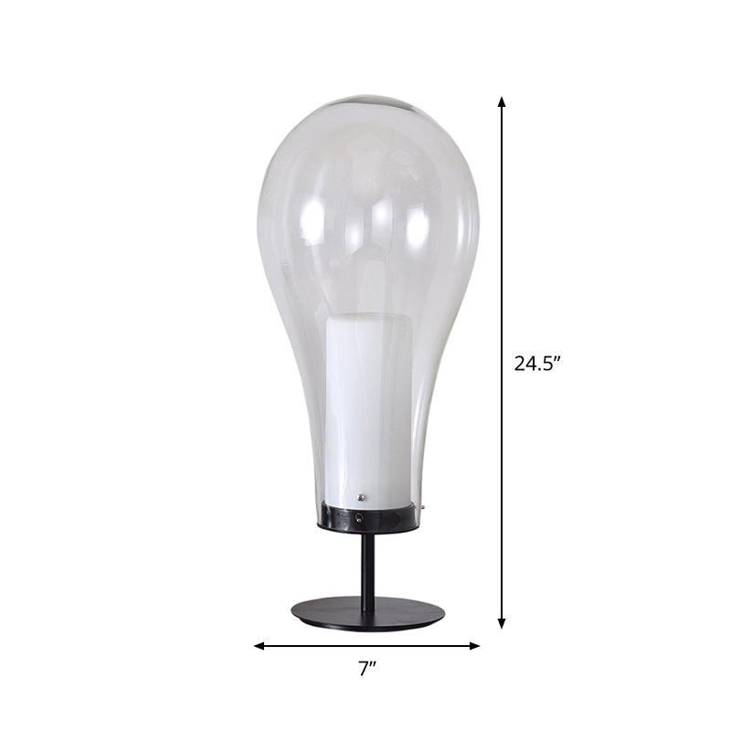 Bulb-Shape Small Desk Light Simple Style Clear Glass Single Black Table Lamp for Bedroom Clearhalo 'Lamps' 'Table Lamps' Lighting' 875355