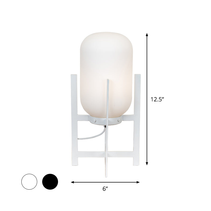 Quadruped Iron Night Table Lamp Modern Single Light White/Black Reading Light with Oblong Opal/Grey Glass Shade Clearhalo 'Lamps' 'Table Lamps' Lighting' 875367