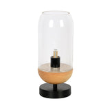 Modern LED Table Lighting Black and Wood Cylinder Small Desk Lamp with Clear Glass Shade Clearhalo 'Lamps' 'Table Lamps' Lighting' 875373
