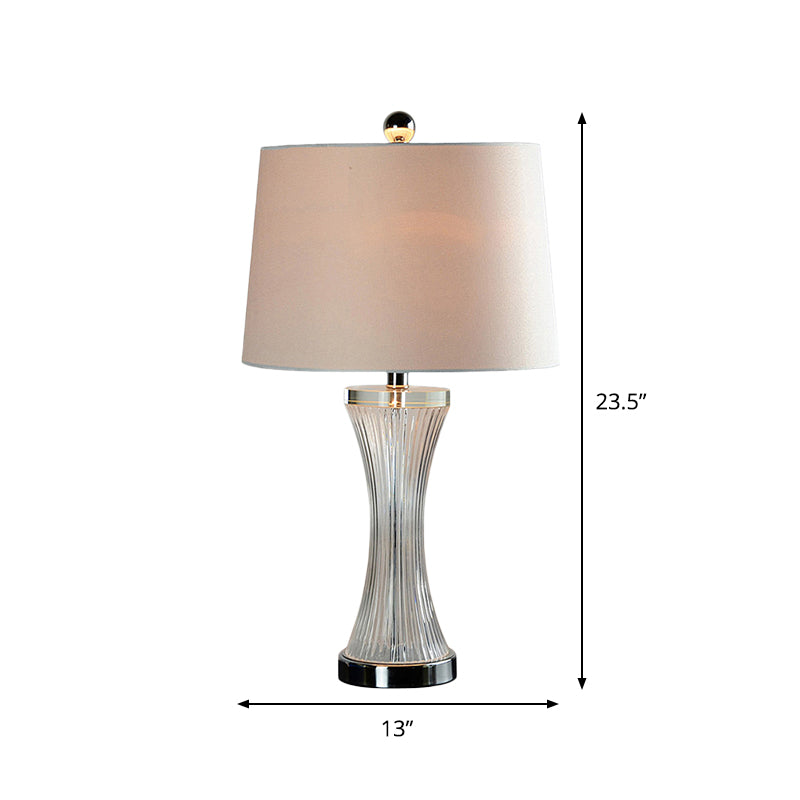 Curved Clear Crystal Glass Night Light Modernism 1 Head White Fabric Nightstand Lamp Clearhalo 'Lamps' 'Table Lamps' Lighting' 875387