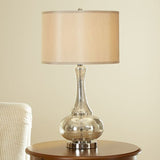 Silver Glass Vase Shape Nightstand Light Modernism Single Bulb Night Table Lamp with Drum Beige Fabric Shade Beige Clearhalo 'Lamps' 'Table Lamps' Lighting' 875396