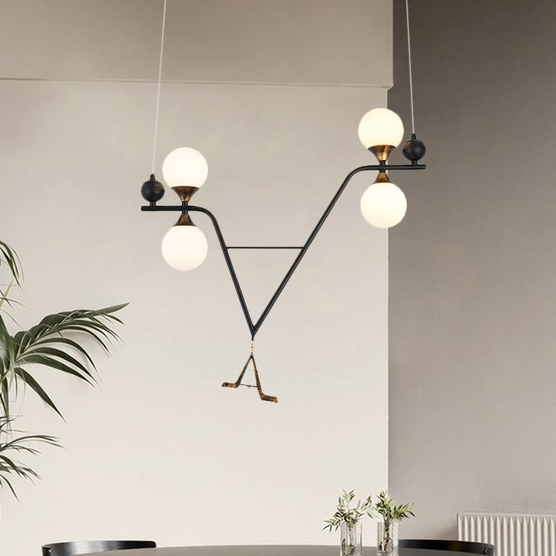Black A/V-Letter Shaped Ceiling Chandelier Modernist 4 Heads Iron LED Hanging Pendant Light Clearhalo 'Ceiling Lights' 'Chandeliers' 'Modern Chandeliers' 'Modern' Lighting' 875425