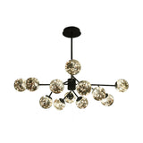 12 Lights Living Room Hanging Lighting Modern Black Branch Chandelier Lamp with Globe Smoke Gray Glass Shade Clearhalo 'Ceiling Lights' 'Chandeliers' 'Modern Chandeliers' 'Modern' Lighting' 875443