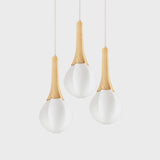 Ice Cream Shape Multi Light Pendant Modern Frosted White Glass 3 Bulbs Wood Ceiling Hang Fixture Clearhalo 'Ceiling Lights' 'Modern Pendants' 'Modern' 'Pendant Lights' 'Pendants' Lighting' 875477