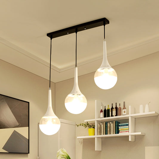 White/Black Waterdrop Multiple Hanging Light 3-Bulb Clear and Opal Glass Pendant Lamp with Linear Canopy Black Clearhalo 'Ceiling Lights' 'Glass shade' 'Glass' 'Modern Pendants' 'Modern' 'Pendant Lights' 'Pendants' Lighting' 875482