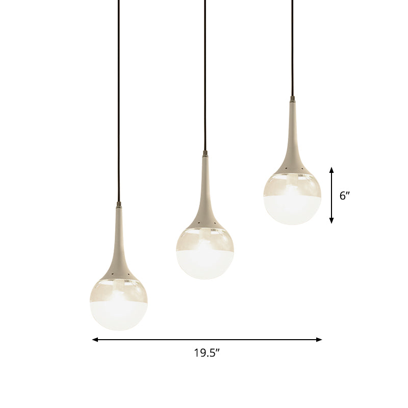 White/Black Waterdrop Multiple Hanging Light 3-Bulb Clear and Opal Glass Pendant Lamp with Linear Canopy Clearhalo 'Ceiling Lights' 'Glass shade' 'Glass' 'Modern Pendants' 'Modern' 'Pendant Lights' 'Pendants' Lighting' 875485