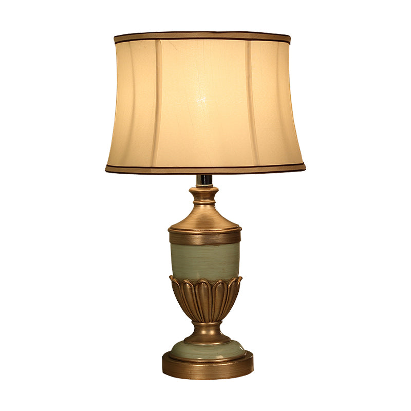 Vintage Drum Shaped Desk Lighting 1 Head Fabric Night Table Lamp with Black/Brown/Green Pot Base Clearhalo 'Lamps' 'Table Lamps' Lighting' 875655