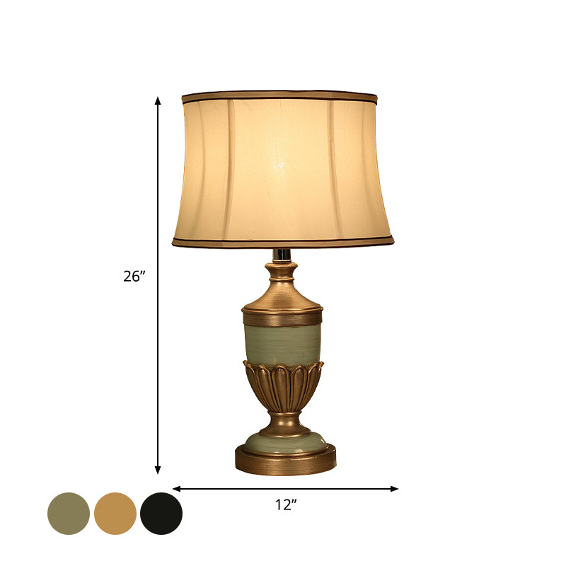 Vintage Drum Shaped Desk Lighting 1 Head Fabric Night Table Lamp with Black/Brown/Green Pot Base Clearhalo 'Lamps' 'Table Lamps' Lighting' 875656