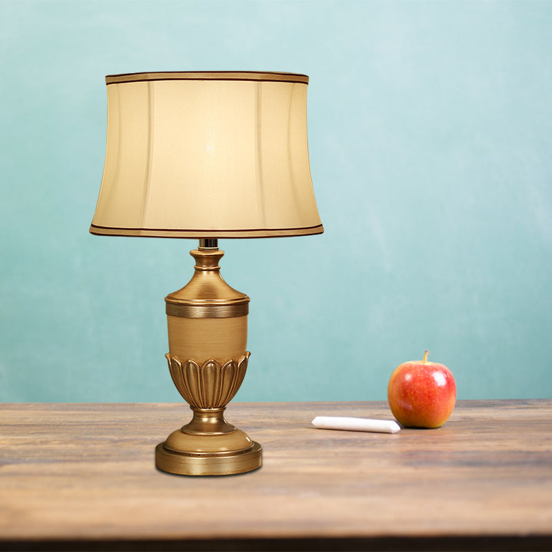 Vintage Drum Shaped Desk Lighting 1 Head Fabric Night Table Lamp with Black/Brown/Green Pot Base Clearhalo 'Lamps' 'Table Lamps' Lighting' 875659