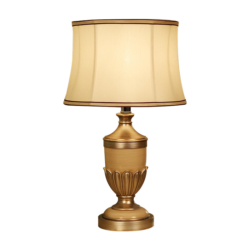 Vintage Drum Shaped Desk Lighting 1 Head Fabric Night Table Lamp with Black/Brown/Green Pot Base Clearhalo 'Lamps' 'Table Lamps' Lighting' 875660