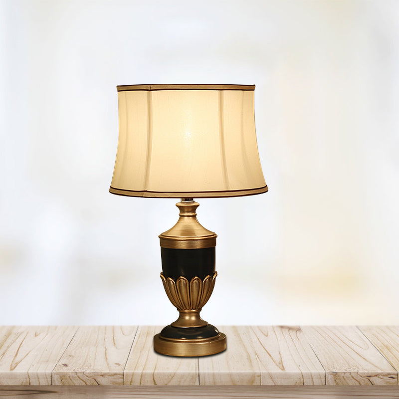 Vintage Drum Shaped Desk Lighting 1 Head Fabric Night Table Lamp with Black/Brown/Green Pot Base Clearhalo 'Lamps' 'Table Lamps' Lighting' 875663