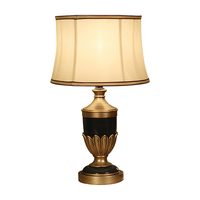 Vintage Drum Shaped Desk Lighting 1 Head Fabric Night Table Lamp with Black/Brown/Green Pot Base Clearhalo 'Lamps' 'Table Lamps' Lighting' 875664