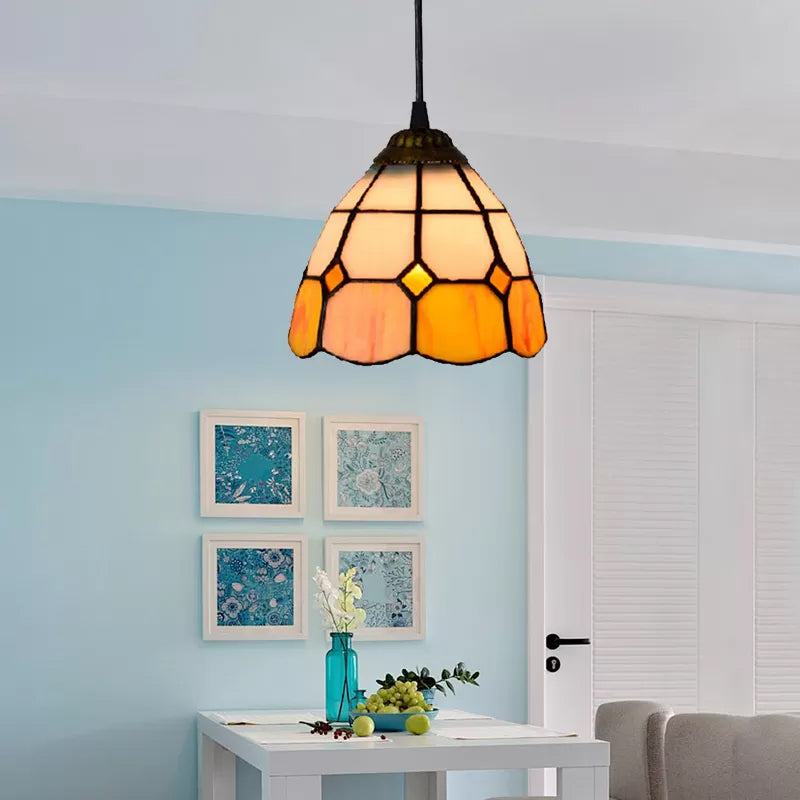 1 Bulb Ceiling Pendant Light Tiffany-Style Flower Handcrafted Stained Glass Suspension Lighting in Yellow/Light Blue/Dark Blue Yellow Clearhalo 'Ceiling Lights' 'Close To Ceiling Lights' 'Glass shade' 'Glass' 'Industrial' 'Middle Century Pendants' 'Pendant Lights' 'Pendants' 'Tiffany close to ceiling' 'Tiffany Pendants' 'Tiffany' Lighting' 87622