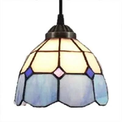 1 Bulb Ceiling Pendant Light Tiffany-Style Flower Handcrafted Stained Glass Suspension Lighting in Yellow/Light Blue/Dark Blue Clearhalo 'Ceiling Lights' 'Close To Ceiling Lights' 'Glass shade' 'Glass' 'Industrial' 'Middle Century Pendants' 'Pendant Lights' 'Pendants' 'Tiffany close to ceiling' 'Tiffany Pendants' 'Tiffany' Lighting' 87626