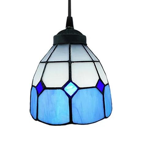 1 Bulb Ceiling Pendant Light Tiffany-Style Flower Handcrafted Stained Glass Suspension Lighting in Yellow/Light Blue/Dark Blue Clearhalo 'Ceiling Lights' 'Close To Ceiling Lights' 'Glass shade' 'Glass' 'Industrial' 'Middle Century Pendants' 'Pendant Lights' 'Pendants' 'Tiffany close to ceiling' 'Tiffany Pendants' 'Tiffany' Lighting' 87629