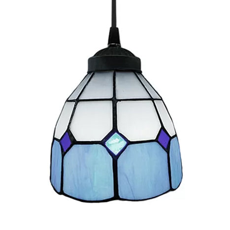 1 Bulb Ceiling Pendant Light Tiffany-Style Flower Handcrafted Stained Glass Suspension Lighting in Yellow/Light Blue/Dark Blue Clearhalo 'Ceiling Lights' 'Close To Ceiling Lights' 'Glass shade' 'Glass' 'Industrial' 'Middle Century Pendants' 'Pendant Lights' 'Pendants' 'Tiffany close to ceiling' 'Tiffany Pendants' 'Tiffany' Lighting' 87630