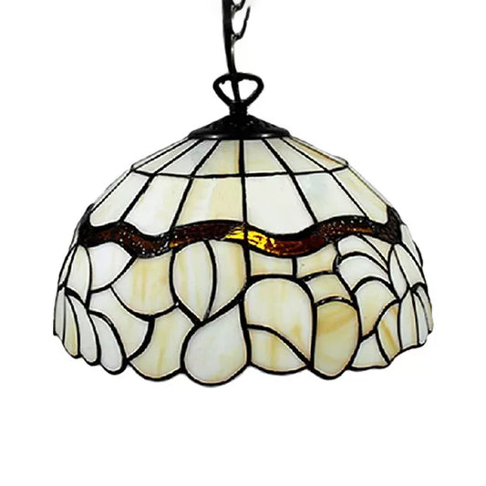 Beige Bowl Hanging Pendant Light Tiffany 1 Bulb Stained Art Glass Ceiling Hang Fixture for Dining Room Clearhalo 'Ceiling Lights' 'Industrial' 'Middle Century Pendants' 'Pendant Lights' 'Pendants' 'Tiffany close to ceiling' 'Tiffany Pendants' 'Tiffany' Lighting' 87649
