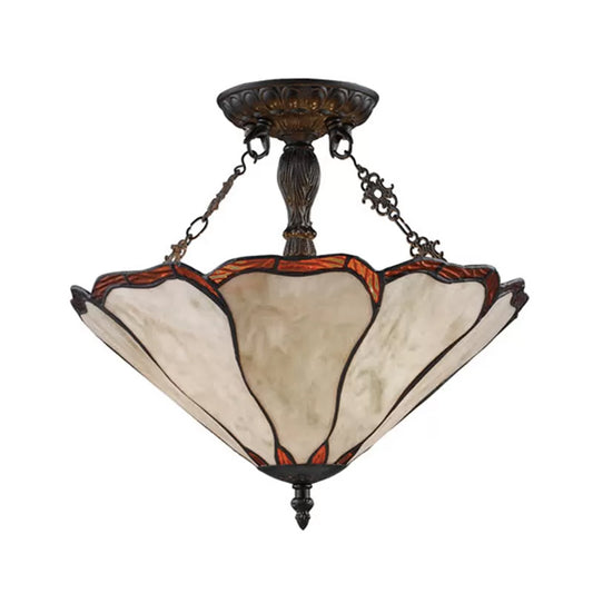 Stained Glass Ceiling Light with LED Light, 2-Lights Cone Semi Flush Mount Lighting Tiffany Style, 14" W Clearhalo 'Ceiling Lights' 'Close To Ceiling Lights' 'Close to ceiling' 'Glass shade' 'Glass' 'Pendant Lights' 'Semi-flushmount' 'Tiffany close to ceiling' 'Tiffany' Lighting' 87668