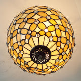 Old Bronze Ceiling Light with Chain and Rod, 3-Lights Inverted Semi Flush Mount Lighting for Bedroom Tiffany Style, H8" x D12" Clearhalo 'Ceiling Lights' 'Chandeliers' 'Close To Ceiling Lights' 'Close to ceiling' 'Glass shade' 'Glass' 'Island Lights' 'Semi-flushmount' 'Tiffany close to ceiling' 'Tiffany' Lighting' 87687