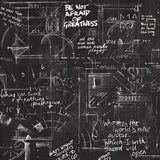 Black Graffiti Wallpaper with English Alphabet and Mathematical Graphs 33' x 20.5" Non-Pasted Stain-Resistant Wall Decor Black Clearhalo 'Industrial wall decor' 'Industrial' 'Wallpaper' Wall Decor' 881474